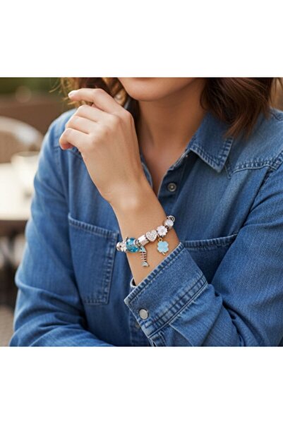 AKSESUARIM Women's Fish and Clover Detailed Steel Bracelet