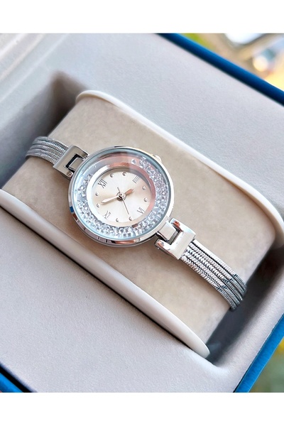 Enjoy W888J726X Silver Color Moving Stones Women Wristwatch