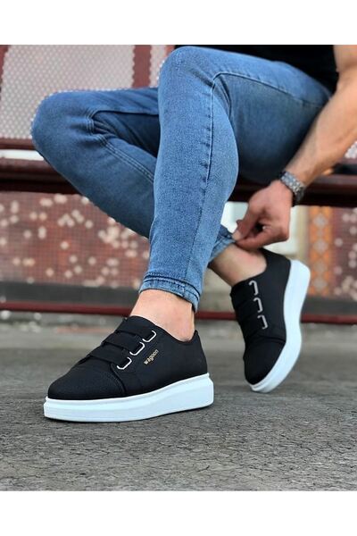 Mhoda Shoes Rlx026 Men's Casual Elastic Leather Sports Sneaker Shoes Cbt - Black