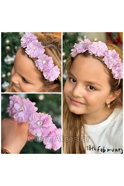QUEEN AKSESUAR Crystal Stone Fancy Design Floral Aloha Crown Women Children Tiara Lilac Purple
