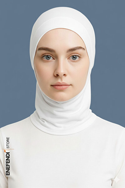 NF ND ENEFENDİ Sports Bonnet with Neck Collar |   White Hijab • Ready-To-Wear Bonnet • Comfortable and Stylish Combed Cotton Use