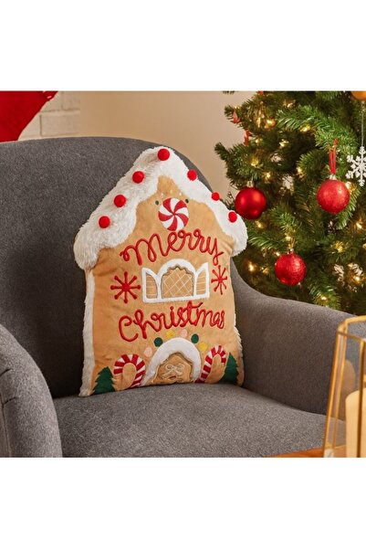 Craciun Christmas Decorative Pillow with "Gingerbread House" Pattern & Candy Details – 32×41 cm