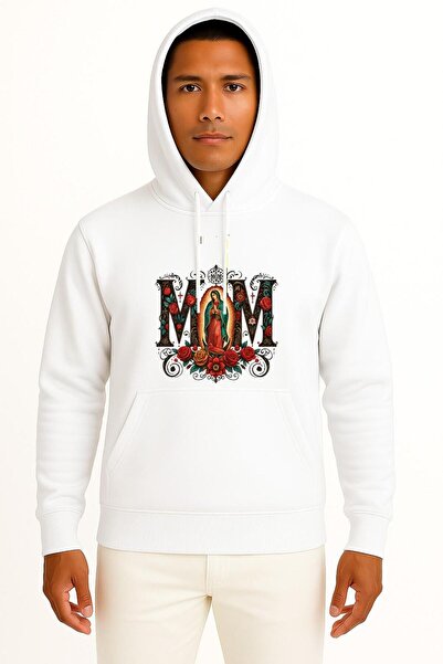 Bahriyeli Collection cu glugă Fecioara Maria Creștină cu imprimeu Unisex Swea...