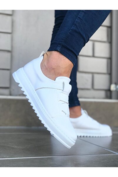 Mhoda Shoes Rlx036 Men's Casual Lace-Up Elastic Leather Sports Sneaker Shoes Cbt - White