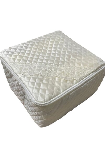 Vijdan Life Hediyelik Çeyizlik Saten Güpürlü Fermuarlı Hurç Bohça 25x25x15 Cm