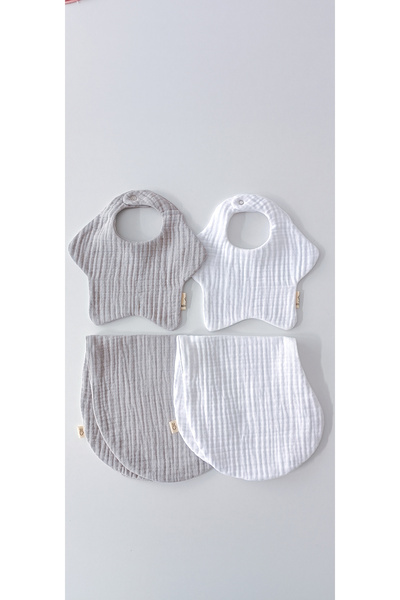 O&G Collection 4-Piece Gray, White 100% Cotton 8-Layer Muslin Baby Drool Bib ...