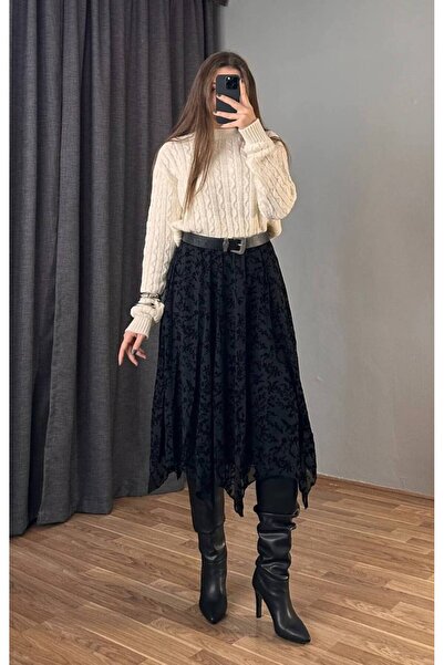 Butik Beyza Tulle Flock Detailed Asymmetrical Cut Skirt