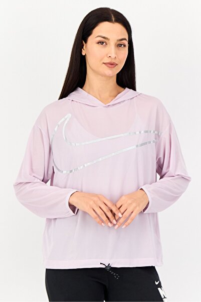 Nike سويت شيرت رياضي نسائي بأكمام طويلة مناسب للخارج، وردي