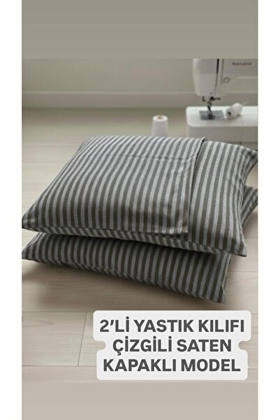 Marlenka Home Tex غطاء وسادة مكون من قطعتين، غطاء ساتان مخطط، قطن أنثراسيت