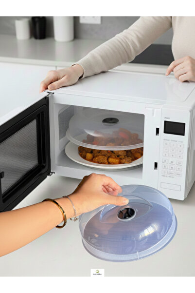 CALVERA Mikrodalga Fırın Koruma Kapağı 29 cm – Şeffaf Sıçrama Önleyici, Buhar Delikli Isıya Dayanıklı Kapak