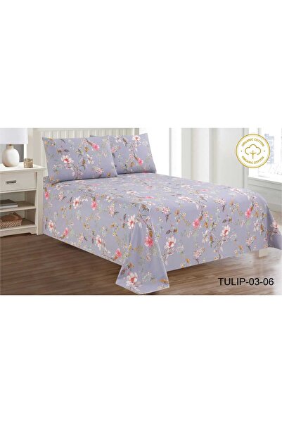 NAJMA 3-piece bed sheet set, double size, floral pattern, full cotton