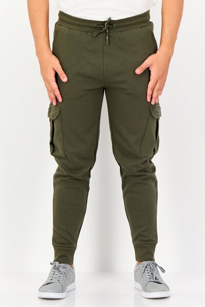 Threadbare Men Regular Fit Brand Logo Cargo Pants, Olive