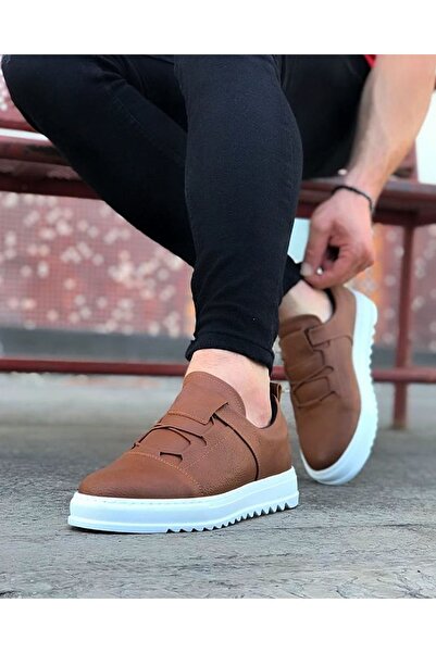 Mhoda Shoes Rlx036 Men's Casual Lace-Up Elastic Leather Sports Sneaker Shoes Cbt - Tan