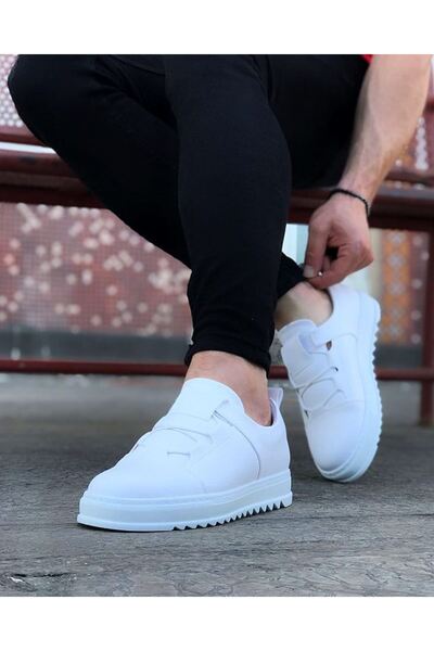 Mhoda Shoes Rlx036 Men's Casual Lace-Up Elastic Leather Sports Sneaker Shoes Cbt - White