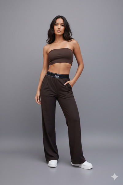 strivex Modal Pleated Palazzo Sports Brown Trousers
