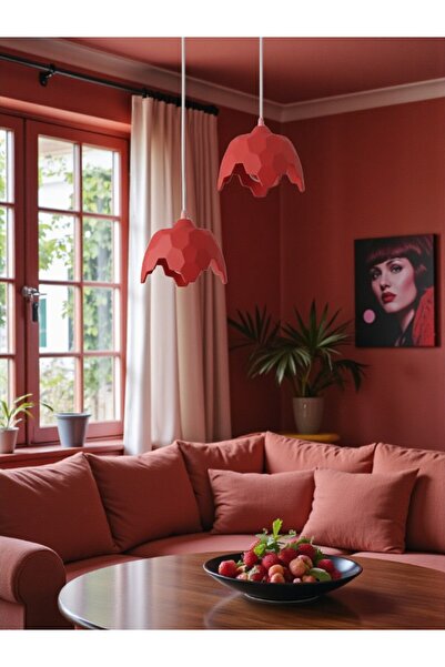 Dropcek eticaret Kırmızı Modern Salon Mutfak Rustik Retro Model Geometrik İki...