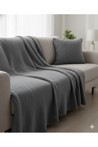 Alpateks Home %100 Pamuklu Örgü Desen Koltuk Örtüsü Ve 2 Adet Kırlent Kılıfı ...