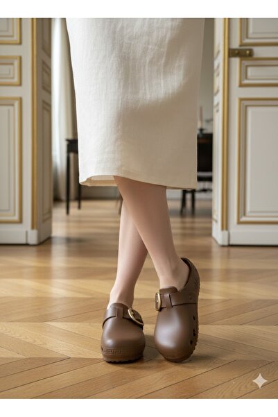 Lurji Women's Anatomical Buckle Slippers – Dark Brown |   Non-Slip Sole, Ultra Light, Casual Stylish Model