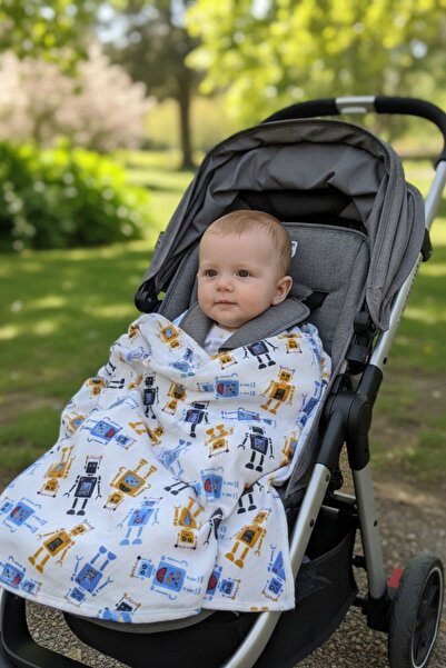 Çimen Butikk Multi-Purpose Baby Cover & Blanket 90×80 cm Robot Pattern Print