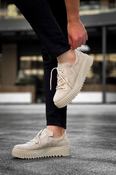 Mhoda Shoes Rlxx502 Bold Lace-Up Suede Men's Casual Sneaker Shoes Skt - Cream