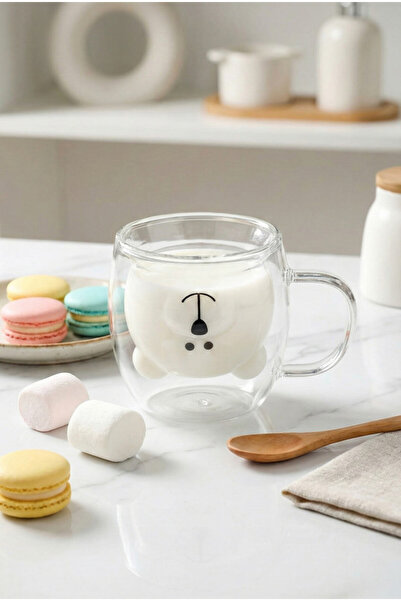Köken Bear Design Double-Walled Glass Mug, 260 ml, Borosilicate cup, Clear