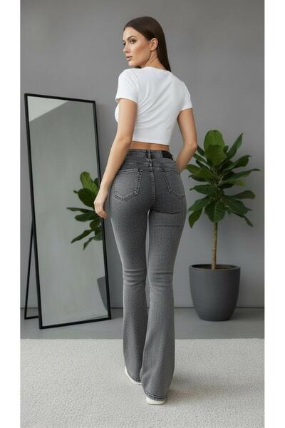 geenz manifacture Women's Snow Gray Stretch Fabric Stretchy Stretch Fabric High Waist Spanish Jeans Pants