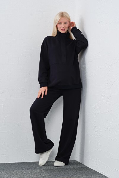 BUSA Σετ αθλητική φόρμα εγκυμοσύνης με φερμουάρ ψηλόμεση ΣΚΟΥΡΟ ΜΠΛΕ