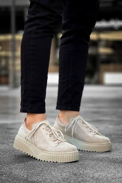 Mhoda Shoes Rlxx502 Bold Lace-Up Suede Men's Casual Sneaker Shoes Skt - Cream