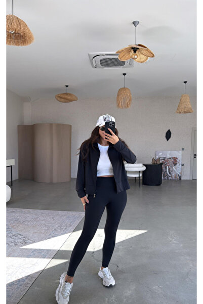 Ales Moda Γυναικείο μακρυμάνικο μπουφάν με φερμουάρ και ψηλόμεσο κολάν διπλό σετ