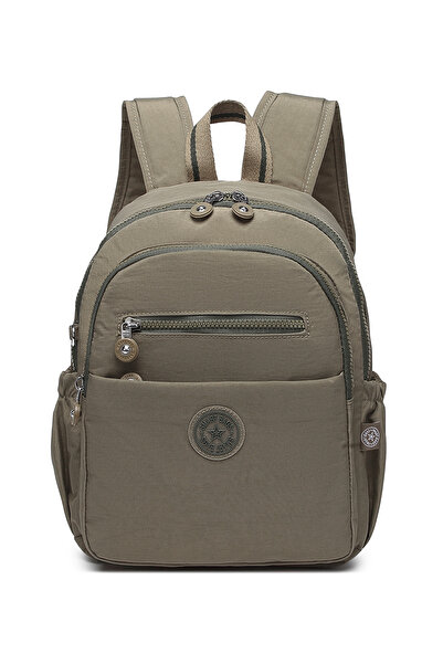 Hüvendo Smart Waterproof Crinkle Fabric Medium Size Women's Daily Backpack with Tablet Compartment Light Brown