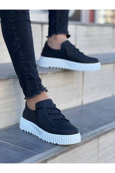 Mhoda Shoes Rlxx502 Bold Lace-Up Leather Men's Casual Sneaker Shoes Cbt - Black