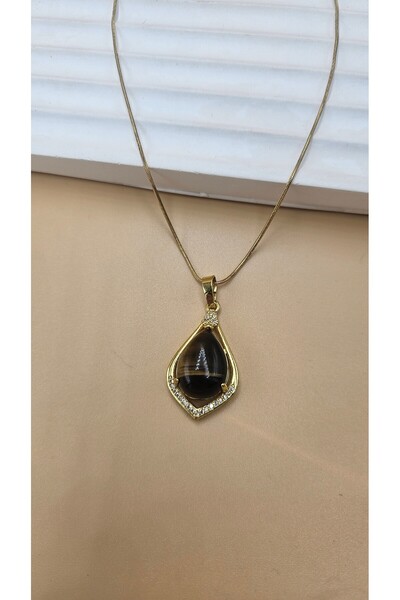 AURA Kaplangöz Natural Stone Necklace, Steel Chain