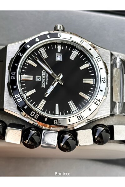 Reward Men's Wristwatch, Black Dial, Silver Color Steel Band, Stylish Box with Calendar, Bracelet Gift