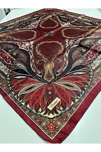 Picasso İpek Görünümlü Bordo Etnik Desenli Kristal Eşarp – Twill Şık Tasarım ...