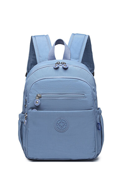 Hüvendo Smart Waterproof Crinkle Fabric Medium Size Women's Daily Backpack with Tablet Compartment Jeans Blue