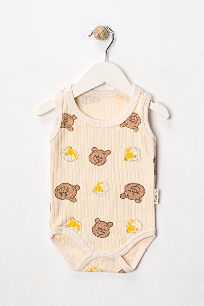 Noone 100% Cotton, Patterned, Ribbed Knit Straps Baby Bodysuit