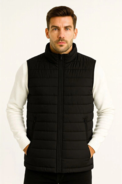 yonca aksesuar Men's Puffer Zippered Vest Water Repellent Quilted Lined Fabri...