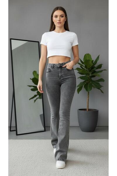 geenz manifacture Women's Snow Gray Stretch Fabric Stretchy Stretch Fabric High Waist Spanish Jeans Pants