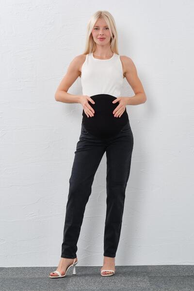 BUSA Maternity Stretchy Belly Band Mom Fit Jeans Smoked