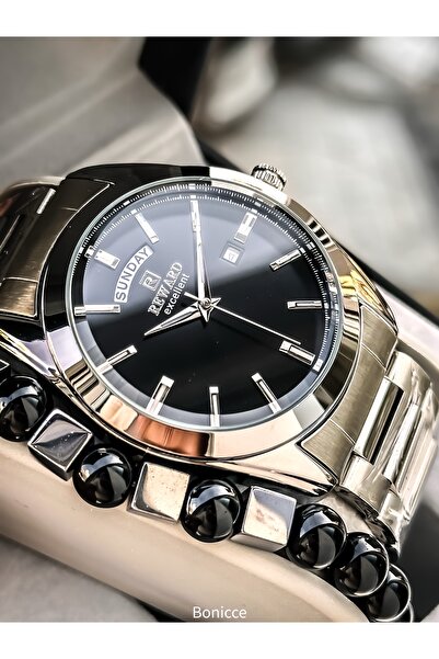 Reward Men's Wristwatch, Black Dial, Silver Color Steel Band, Stylish Box with Calendar, Bracelet Gift