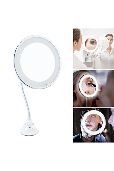 Go İthalat 360° Döner Esnek Makyaj Aynası – 10X Büyüteçli, Güçlü Vantuzlu Det...