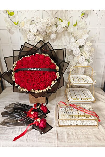 m ticaret Kişiye Özel Çift İsimli Kız İsteme Seti Etiketli 120 Çikolata yapay...