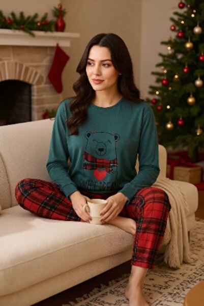 NiCe İç Giyim Πράσινο Κόκκινο Καρό Πολυτελές Θερμικό Βαμβακερό Σετ Πιτζάμες Π...