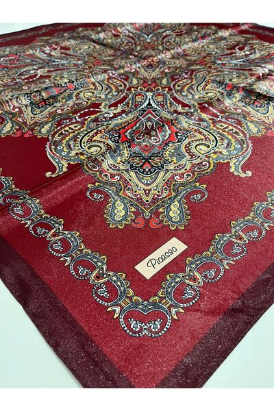 Picasso وشاح كريستالي بنمط عرقي بلون أحمر داكن بمظهر حريري – تصميم أنيق من ال...