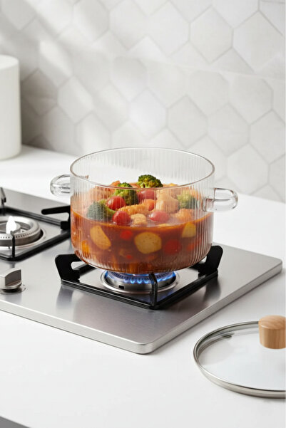 Köken Oală din sticlă borosilicată, 3,5 l, cu capac, pentru aragaz, rezistentă la căldură până la 130°C, transparentă