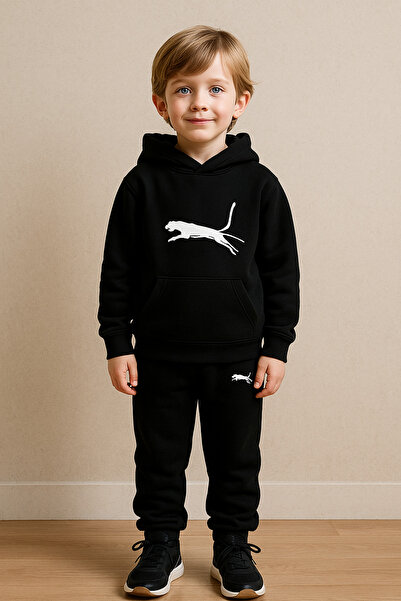 SAINT YUX Set de trening cu glugă pentru copii, negru, cu imprimeu cu dungi
