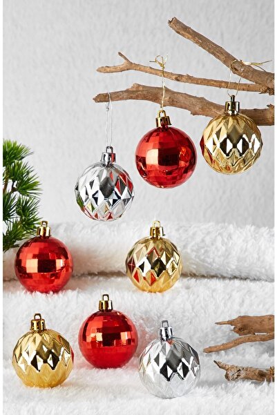 Lider MAGNESİA 6-Piece Christmas Pine Tree Ornament 5 cm Cici Ball 2 Colors