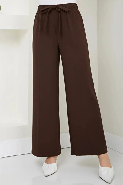Asil Modest Kadın Beli Bağcıklı Double Krep Bol Paça Pantolon
