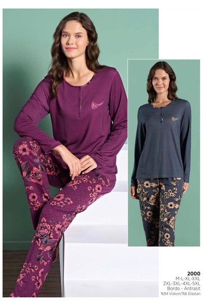 Feyza Pijama Smoked Colorpijadore Dressy Battal Pajama Set