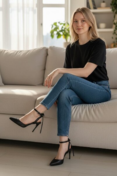 Famels Bow Heeled Shoes Black Satin Bow Buckle Evening Dress Shoes